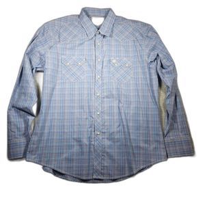 Wrangler Retro Werston Shirt Men's XL Blue Long Sleve Pearl Snaps With Pockets